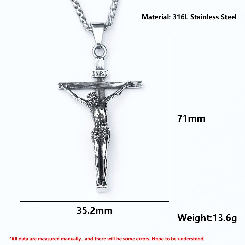 2022 NEW Men's 316L stainless-steel n Jesus Cross Amulet Pendant Necklace for teens punk biker Jewelry Gift free shipping