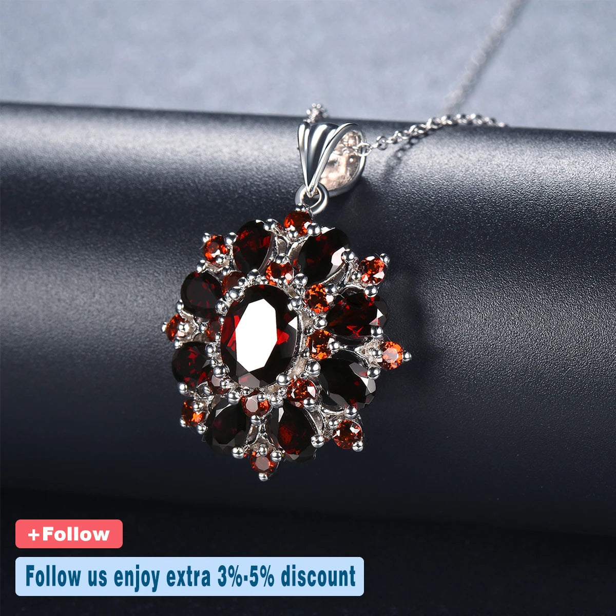 Hutang 7.54ct Natural Black Garnet Pendant, 925 Sterling Silver Necklace Fine Gemstone Jewelry for Women, Gift for Christmas