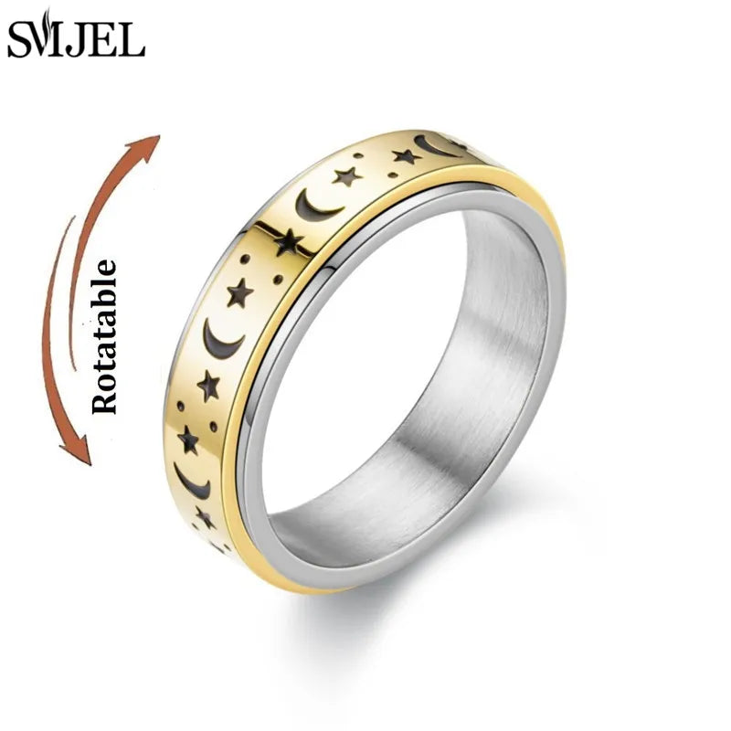 Rose Gold Stainless Steel Anxiety Ring Women Men Fidgets Spinner Rings Engagement Bands Silver Color Fashion Jewelry 8/6mm