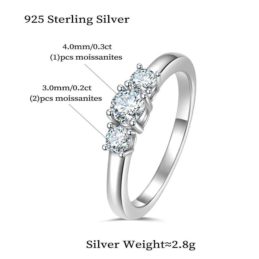 Luxury Jewelry Wedding Rings 925 Sterling Silver Three Stone Engagement Rings VVS D Moissanite Ring for Women