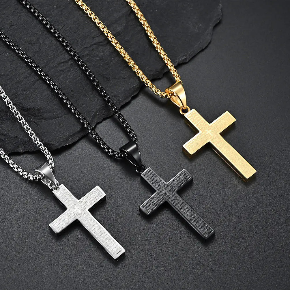 New Stylish Cross Necklace for Men Women Exquisite Stainless Steel Religious Cross Pendant Punk Biker Amulet Jewelry