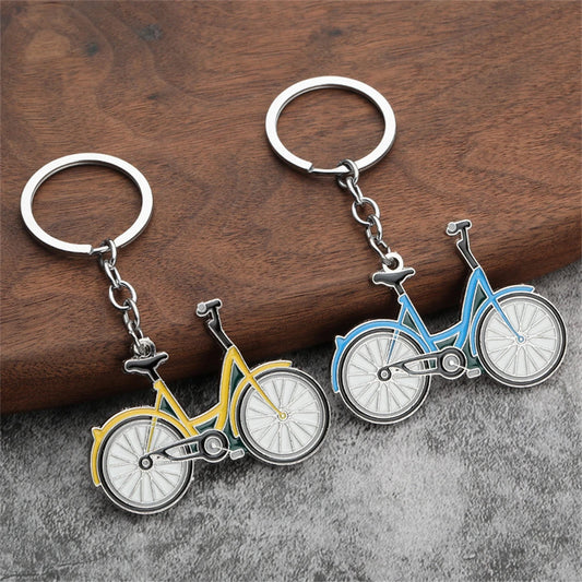 Creative Yellow Bike Key Chain Dynamic Bicycle Figure Key Ring Student School Bag Pendant Sporting Fans Gifts Men Car Key Holder