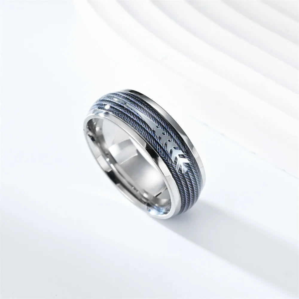 Fashion 8mm Arrow Pattern Stainless Steel Rings For Men Silver Color Brushed Men Rings Wedding Band Jewelry Wholesale