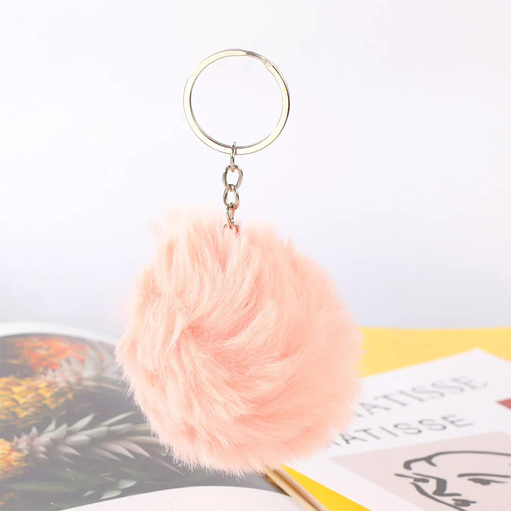 20 Colors Fluffy Fur Pom Pom Keychain Soft Faux Fur-like Ball Car Keyring Key Holder Women Bag Pendant Jewelry coral pink