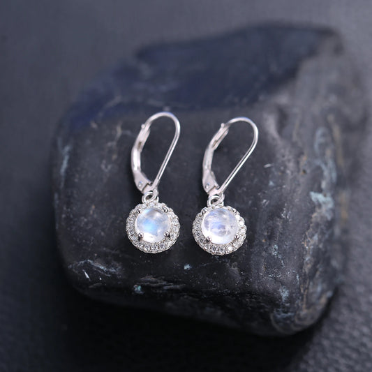 GEM'S BALLET 925 Sterling Silver Earrings Natural Milky Blue Moonstone Leverback Dangle Earrings For Women Wedding Fine Jewelry