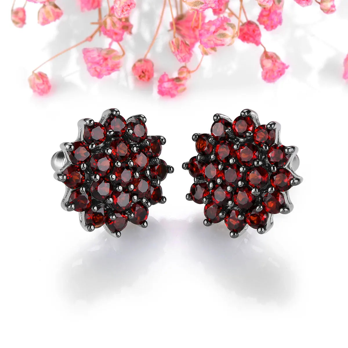 Natural Red Garnet S925 Silver Stud Earrings Women 3.5 Carats Genuine Garnet Original Design Anniversary Engagement Gifts