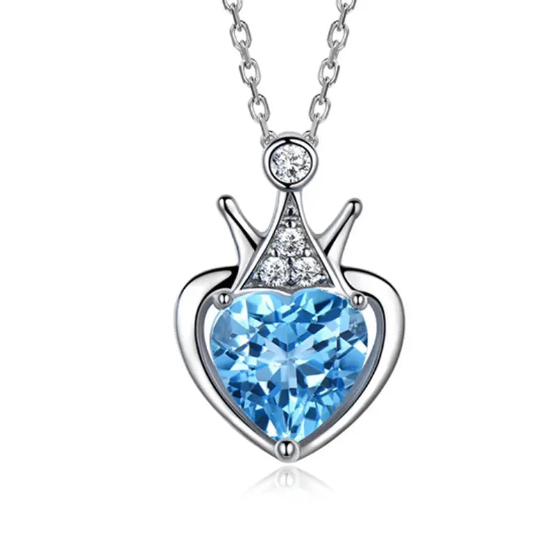 925 Sterling Silver Pendants Heart Necklace Blue Topaz Pendant New in Necklace blue white gold 45cm