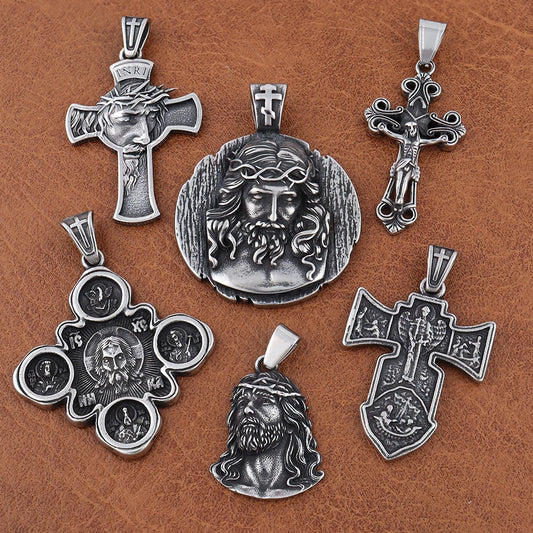 Classic Jesus Cross Series Stainless Steel Necklaces for Men Women Vintage Belief Powerful Amulet Pendant Jewelry Gift