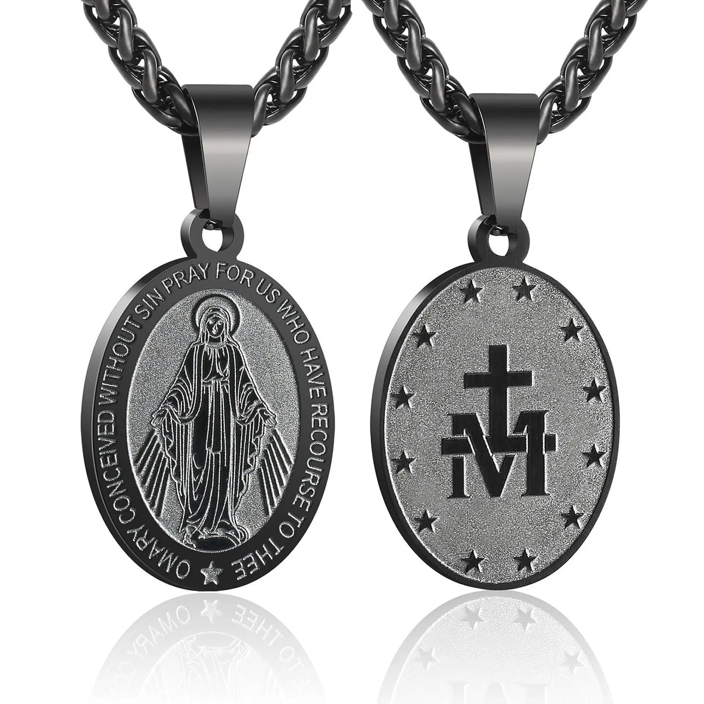 HNSP Virgin Mary Pendant Miraculous Medal Catholic Necklace For Men 316L Stainless Steel Religious Jewelry Gift