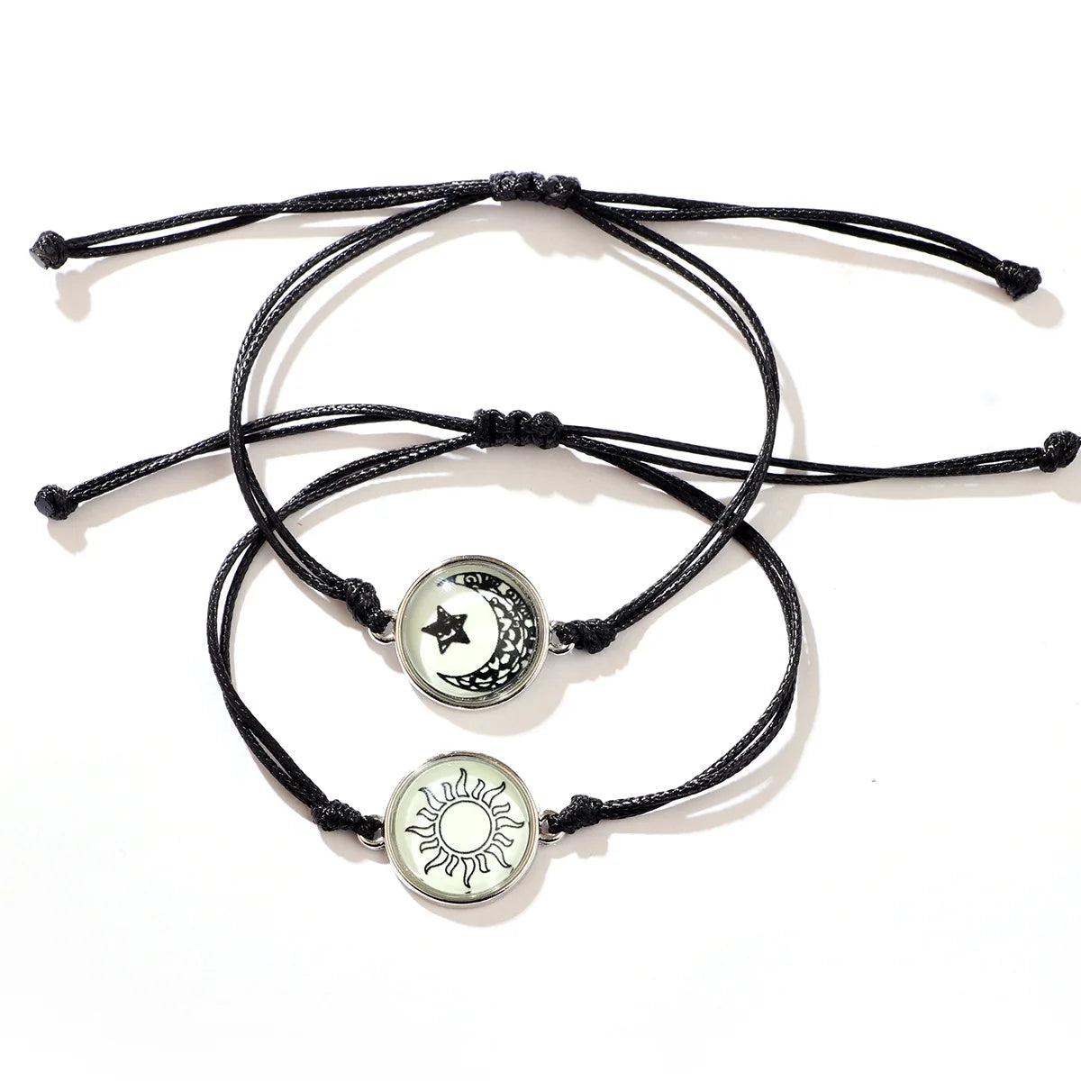 New Moon and Sun Love Time Gem Glow Couple Bracelet - Hand-woven Rope for Couples