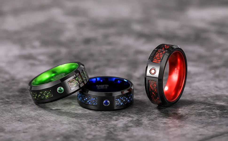 Fashion 8mm Green Color Titanium Stainless Steel Rings for Men Women Black Brushed Men Promise Rings Wedding Party Jewelry Gifts