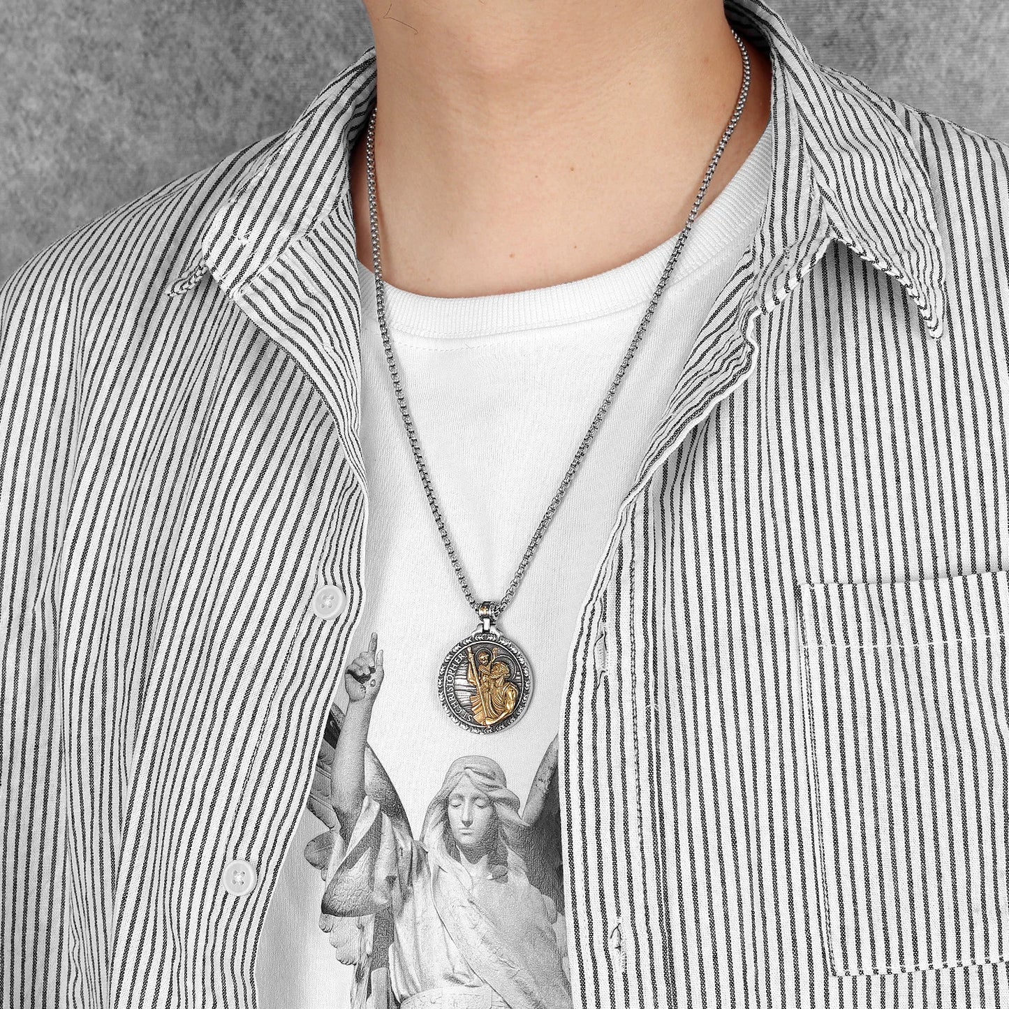 Exorcism Patron St.Christopher Amulets Stainless Steel Men Necklaces Pendant Chain Punk Women Fashion Jewelry Gifts Wholesale