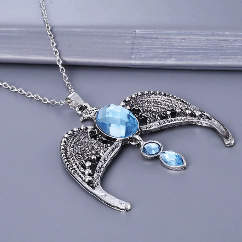 Classic Magic Necklace College Vintage Eagle Crown Blue Crystal Crown Pendant Necklace Movie Jewelry Gift Party Accessory