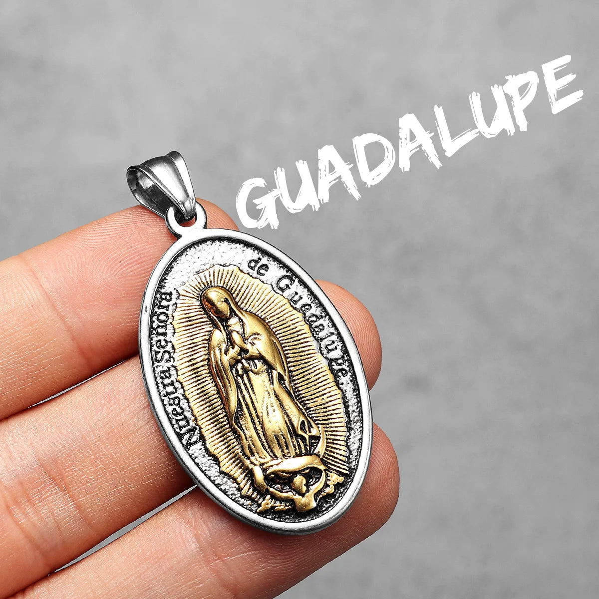 Catholic Guadalupe Powerful Amulet Rose Stainless Steel Men Necklaces Pendant Chain Vintage For Women Jewelry Gifts Wholesale