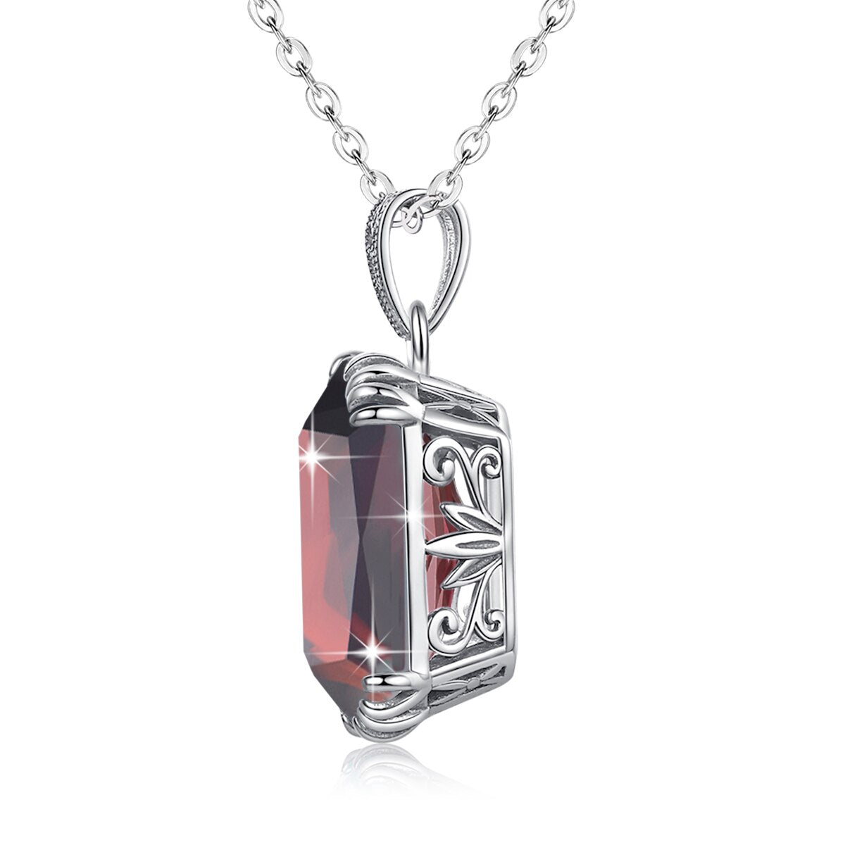 100% Real 925 Sterling Silver Fine Jewelry Necklace Square Garnet Classic Slide Pendants For Women Accessories Silver 925 Gifts