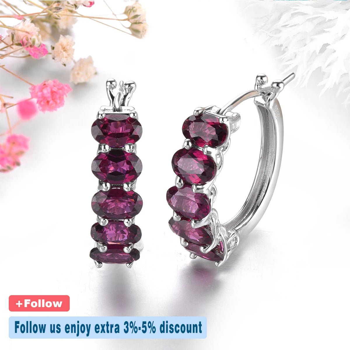 Natural Rhodolite Garnet Sterling Silver Clip Earring 6 Carats Genuine Rose Garnet Women Classic Romantic S925 Fine Jewelrys