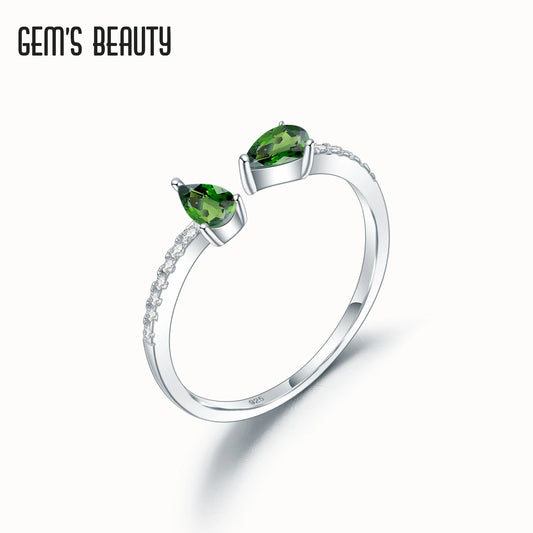 Gem's Beauty 925 Sterling Silver Exquisite Adjustable Open Rings Pear Cut Natural Chrome Diopside Rings For Women Fine Jewelry