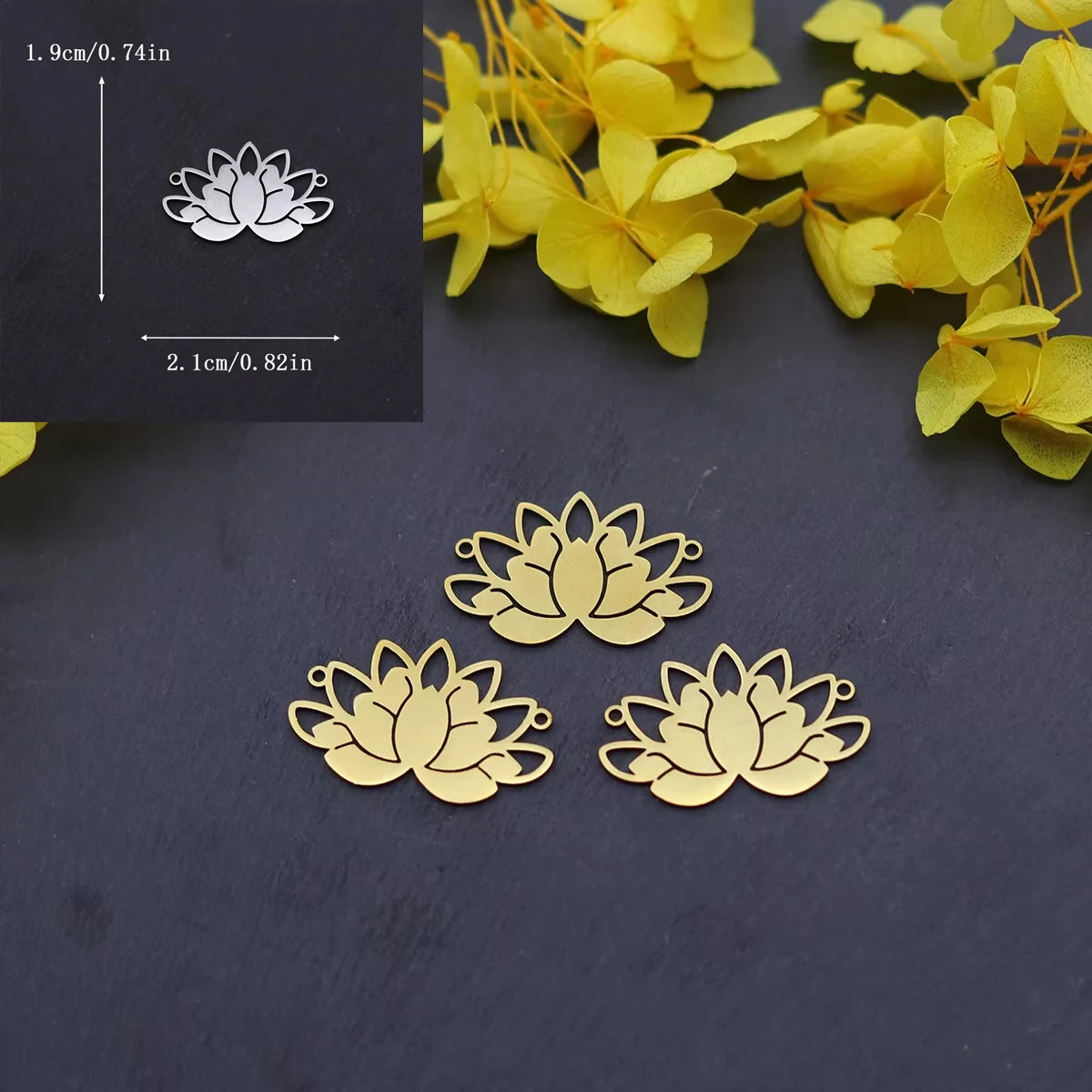 3pcs Lotus Flower Charms Pendant Stainless Steel Lotus Pendants Necklace For DIY Jewelry Making Handmade Valentine's Day Gift