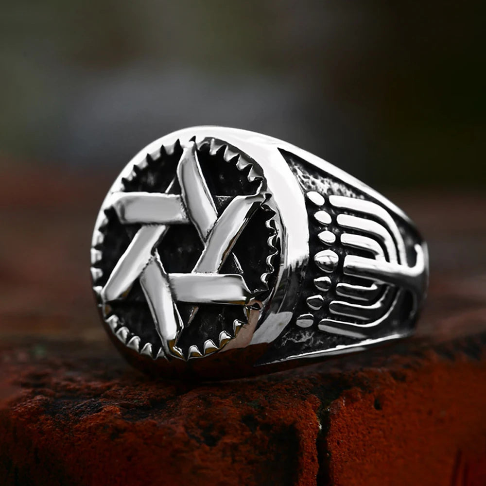 Fashion Retro Star of David Ring Punk Hip Hop Stainless Steel Men Woman Hexagram Ring Motorcycle Amulet Jewelry Gift Wholesale