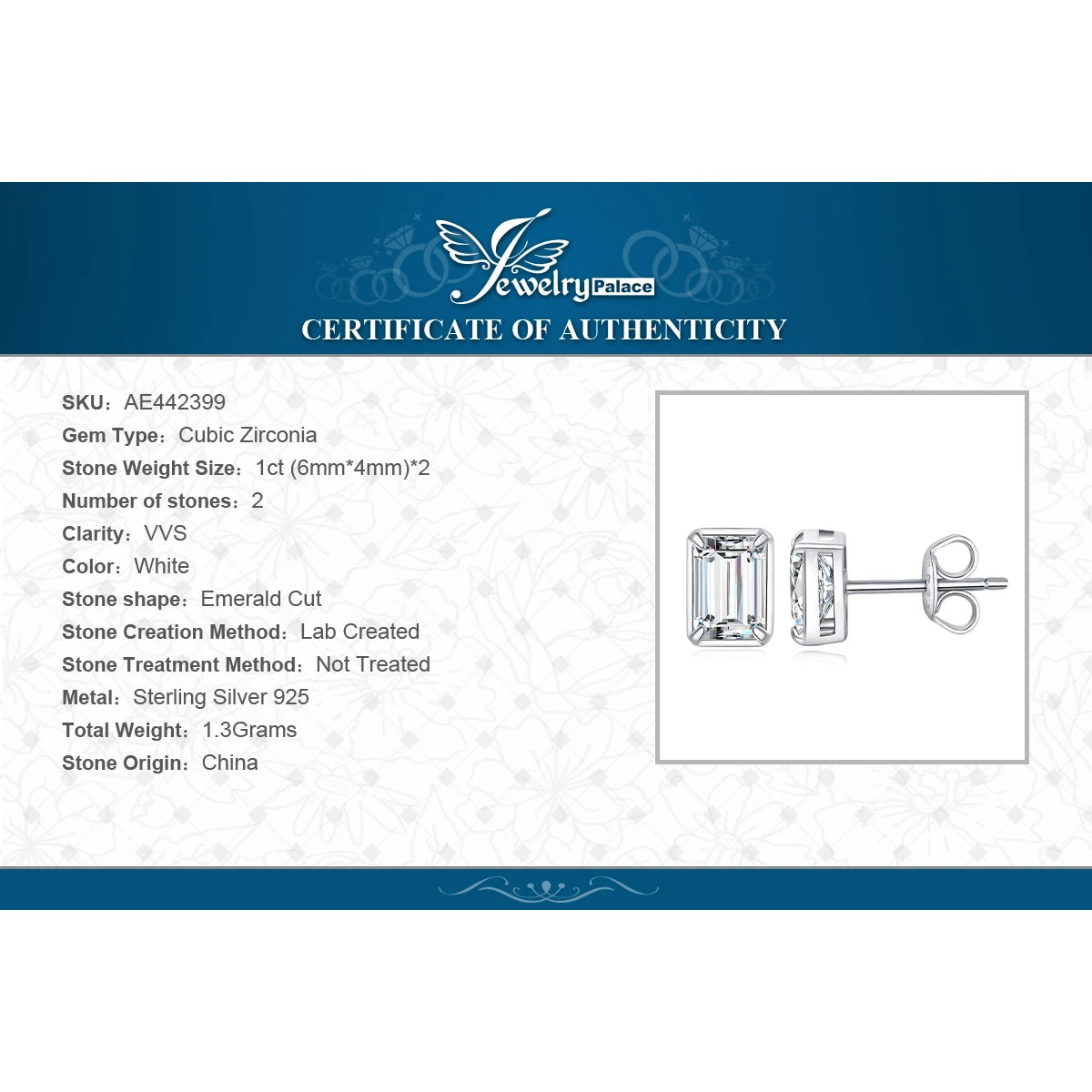 JewelryPalace Emerald Cut 5A Cubic Zirconia Wedding Engagement 925 Sterling Silver Stud Earrings for Woman Anniversary Gift