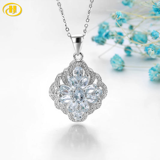 Stock Clearance Natural Aquamarine Solid Silver Women's Pendant 2.5 Carat Genuine Light Blue Gemstone Classic Style Fine Jewelry Default Title