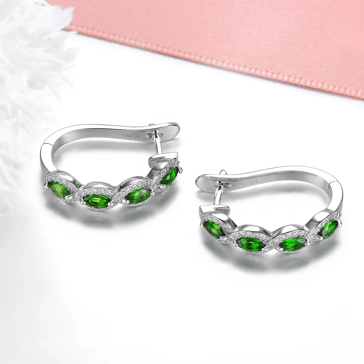 Natural Chrome Diopside Sterling Silver Hoop Earrings 1.8 Carats Genuine Gemstone Women Fine Jewelrys Anniversary Birthday Gifts