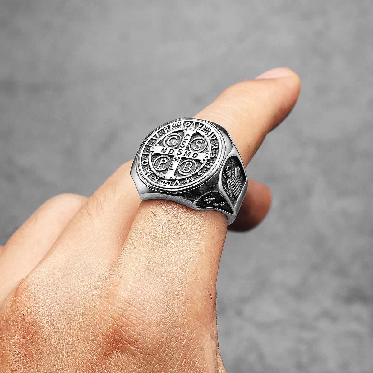 Catholic Saint Benedict Exorcism Amulet  Men Rings Stainless Steel Women Jewelry Vintage Punk Fashion Accessories Gift Wholesale