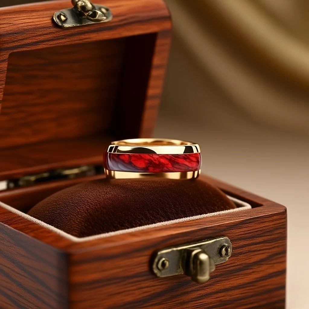 8MM Fashion Men Women Red Stone Inlay Stainless Steel Rings Unique Wedding Engagement Jewelry Party Steel Ring Accessories