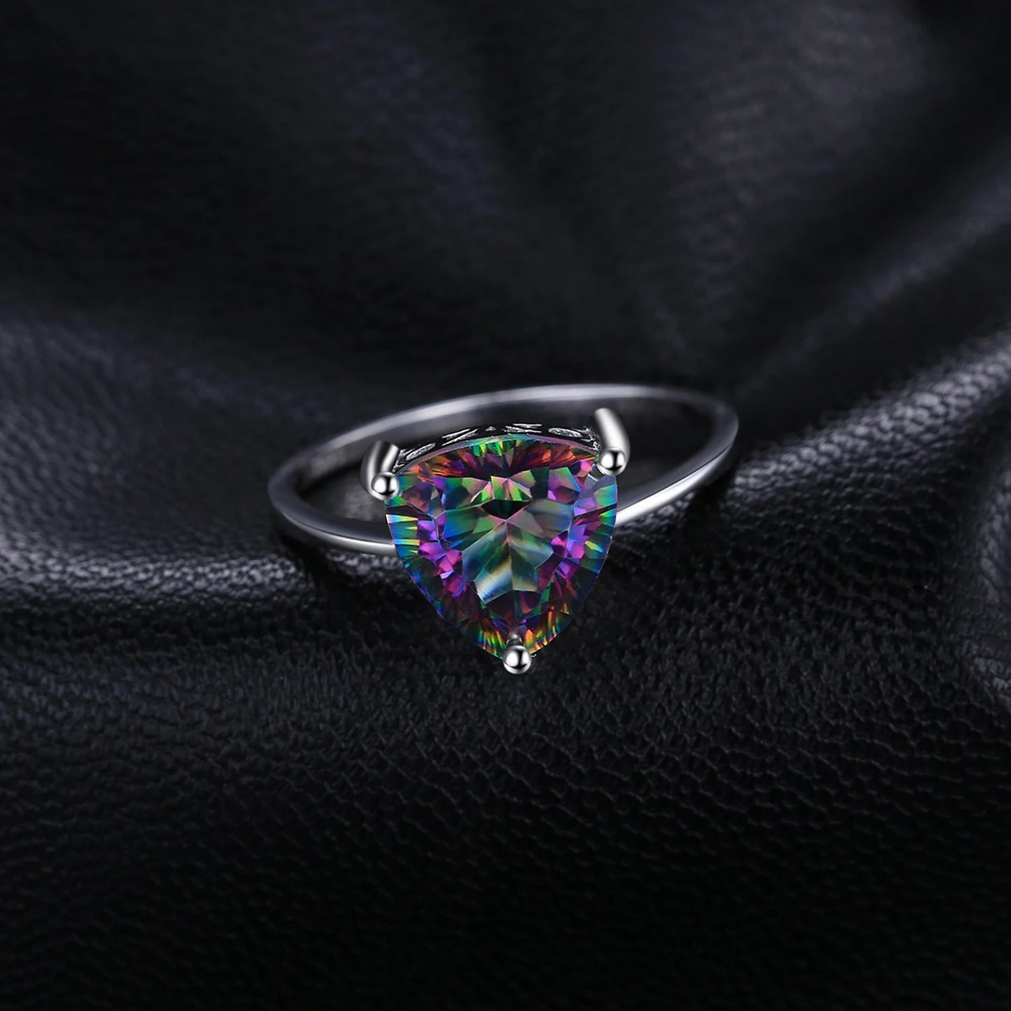 JewelryPalace 4.3ct Natural Rainbow Mystic Quartz 925 Sterling Silver Wedding Engagement Solitaire Ring for Women New Arrival