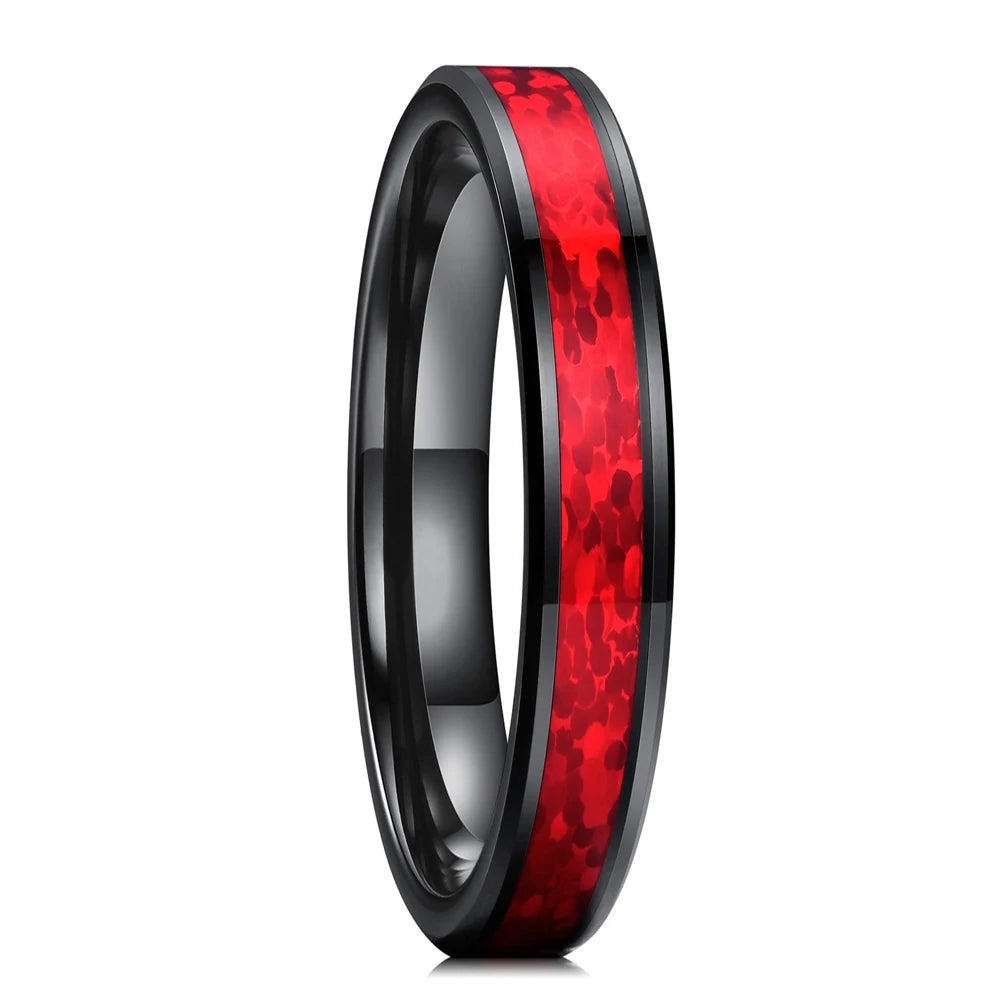Fashion 4/6/8mm Black Titanium Stainless Steel Wedding Rings Inlay Imitation Red Opal Rings For Men Women Wedding Band Jewelry