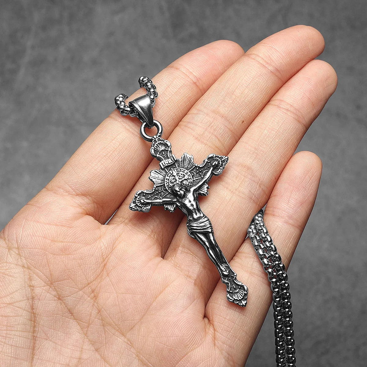 INRI Jesus Cross Exorcism Amulets Stainless Steel Men Necklaces Pendant Chain Punk For Women Fashion Jewelry Gifts Wholesale