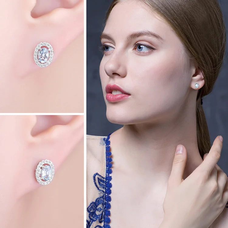 JewelryPalace Oval 1ct Natural Sky Blue Topaz 925 Sterling Silver Stud Earrings for Women Fashion Gemstone Jewelry Party Gifts