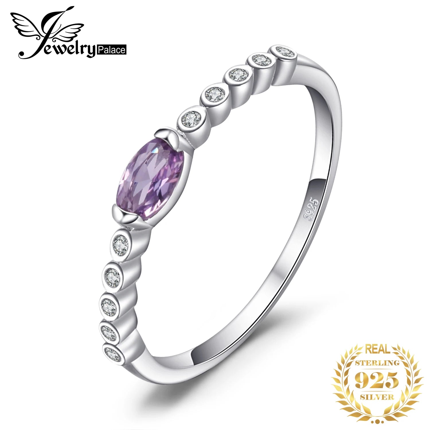 JewelryPalace Created Alexandrite Sapphire 925 Sterling Silver Band Wedding Engagement Ring for Women Fashion Gift Fine Jewelry