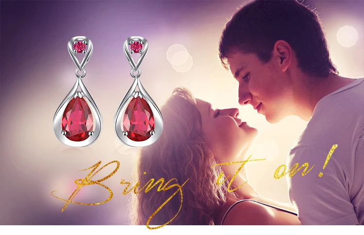 JewelryPalace Water Drop 7.6ct Created Red Ruby 925 Sterling Silver Dangle Drop Earrings for Women