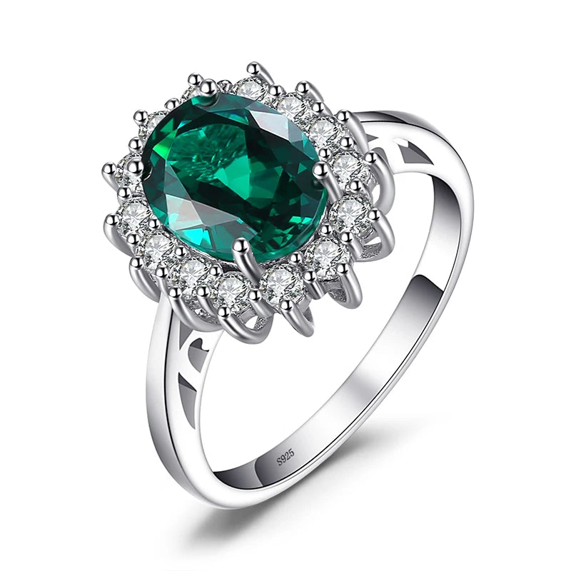 JewelryPalace Princess Diana Simulated Emerald Created Ruby 925 Sterling Silver Halo Ring for Women Yellow Gold Rose Gold Plated Simulated Emerald 925 Sterling Silver