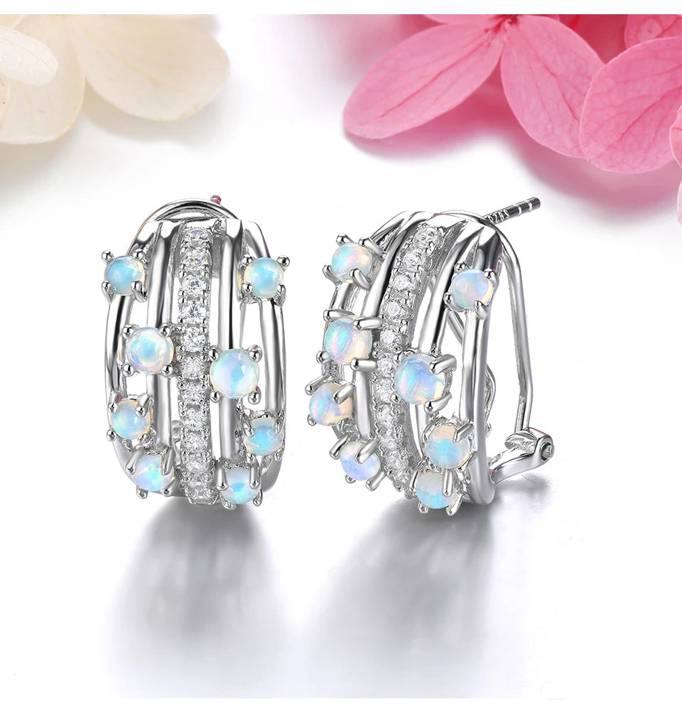 Natural Opal Solid Silver S925 Clip Earring 1.2 Carats Genuine Cabochon Gemstone Women Classic Fine Jewelry Casual Styles