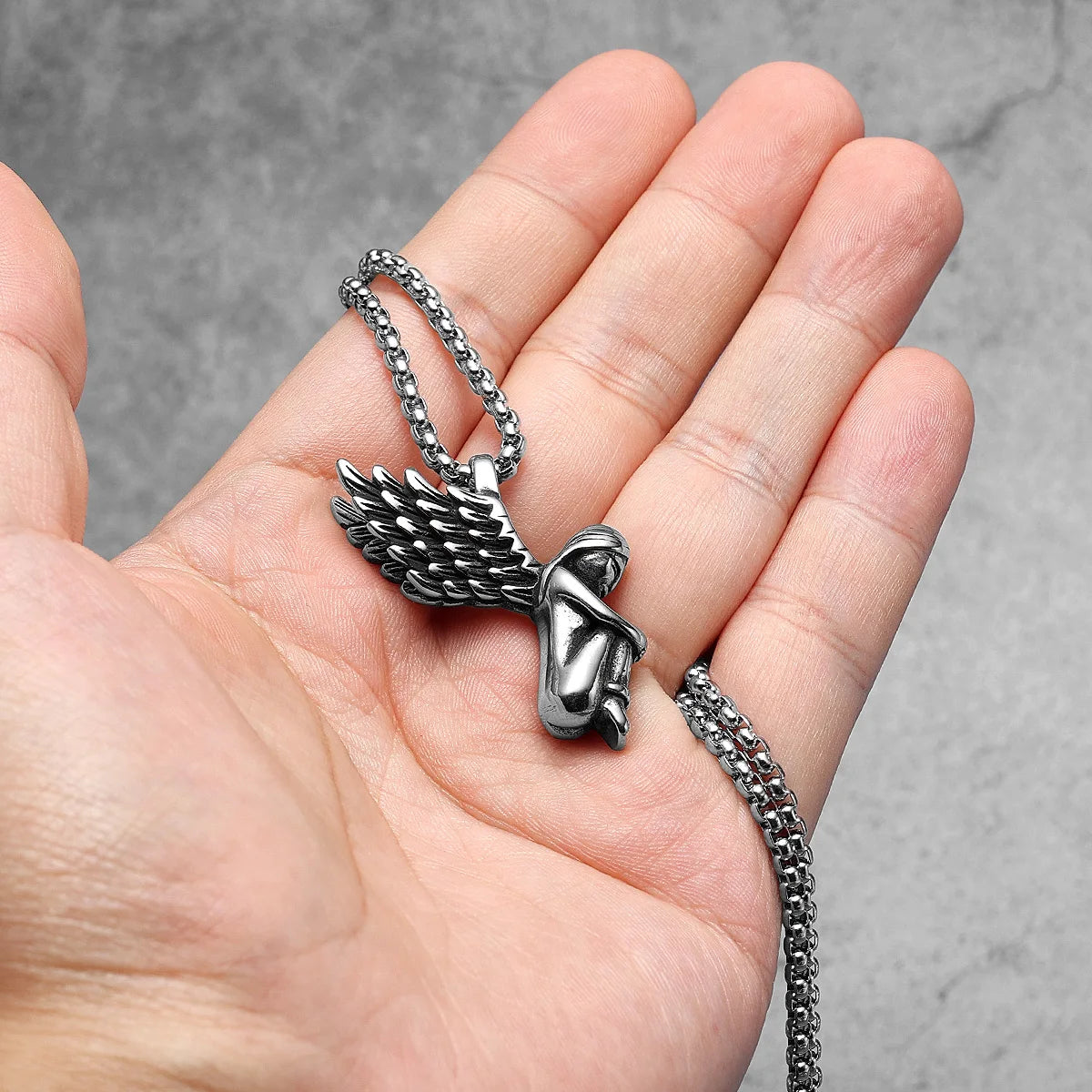 Guardian Angel Wings Stainless Steel Men Necklaces Pendant Chain Punk For Women Fashion Jewelry Gifts Wholesale Dropshiping