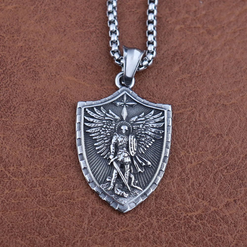 Stainless Steel Vintage Archangel Pendant Chain for Men Powerful St.Michael Necklaces Amulet Fashion Women Jewelry Accessories