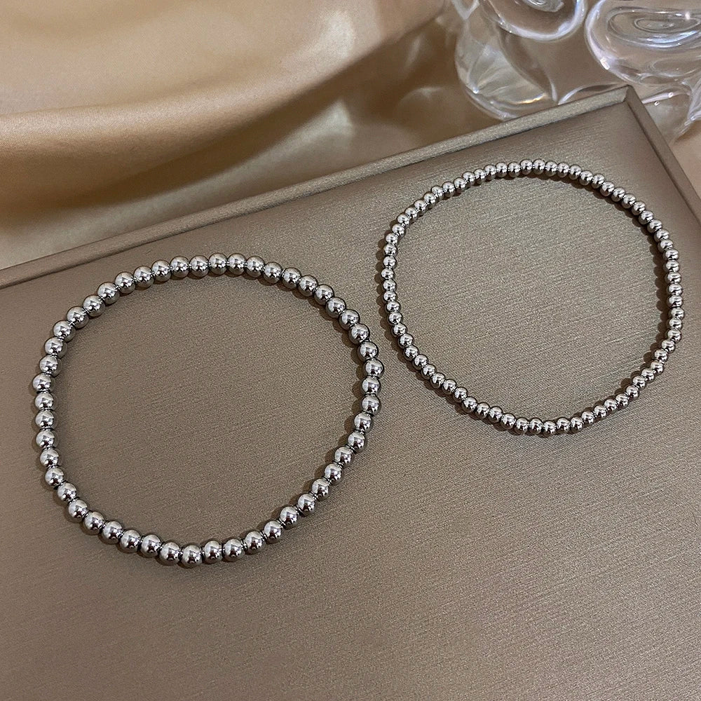 Greatera 3/4mm Stainless Steel Beads Elastic Bracelets for Women Gold Plated Tricolor Beaded Chain Bracelet Waterproof Jewelry