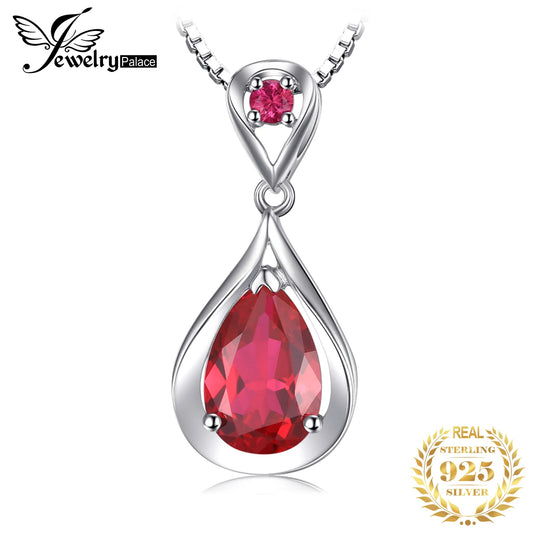 JewelryPalace Water Drop 3.8ct Created Ruby 925 Sterling Silver Pendant Necklace for Women No Chain