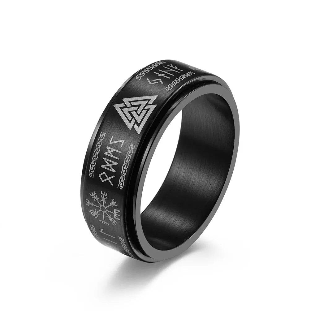 Fashion Stainless Steel Rotate Rotating Anxiety Fidget Rings For Men Vintage Odin Norse Viking Amulet Rune Ring Jewelry Gifts