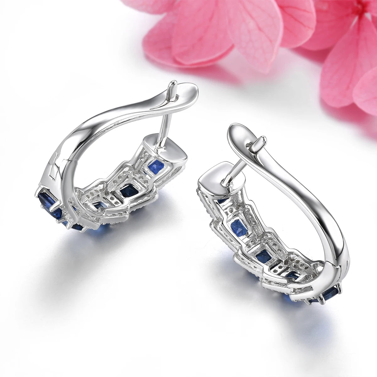 Natural Blue Sapphire Solid Sterling Silver Clip Earrings 2.2 Carats Genuine Precious Gemstone Gorgerous Design Fine Jewelrys