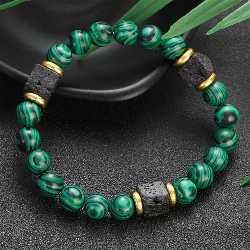 1pc New Malachite Bracelets Men Nature Stone Bead Couple Bracelet for Women Health Care Help Weight Loss Jewelry