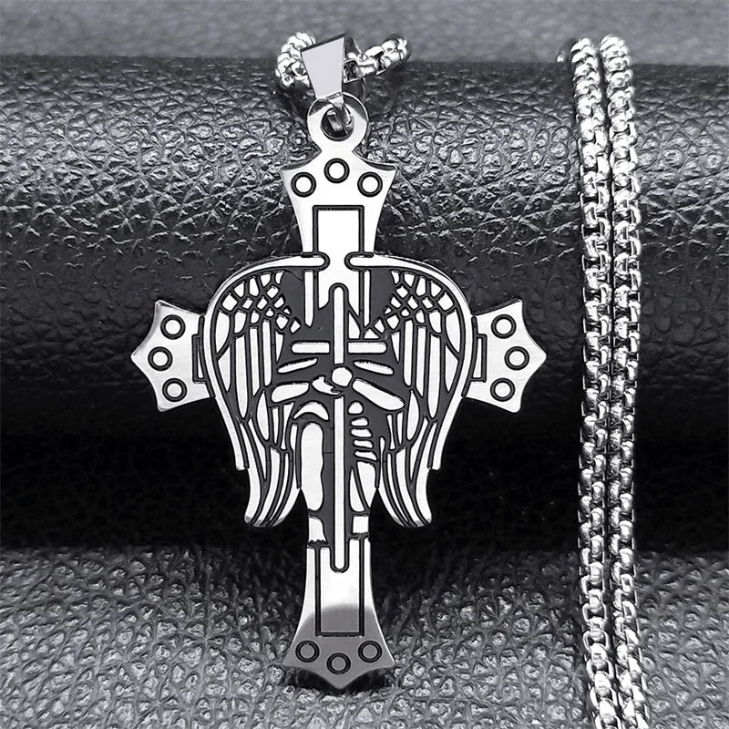 Christian Christ Eucharist Halo Grape Juice Cross Necklace Stainless Steel Men Women Catholic Holy Spirit Church Chain Jewelry