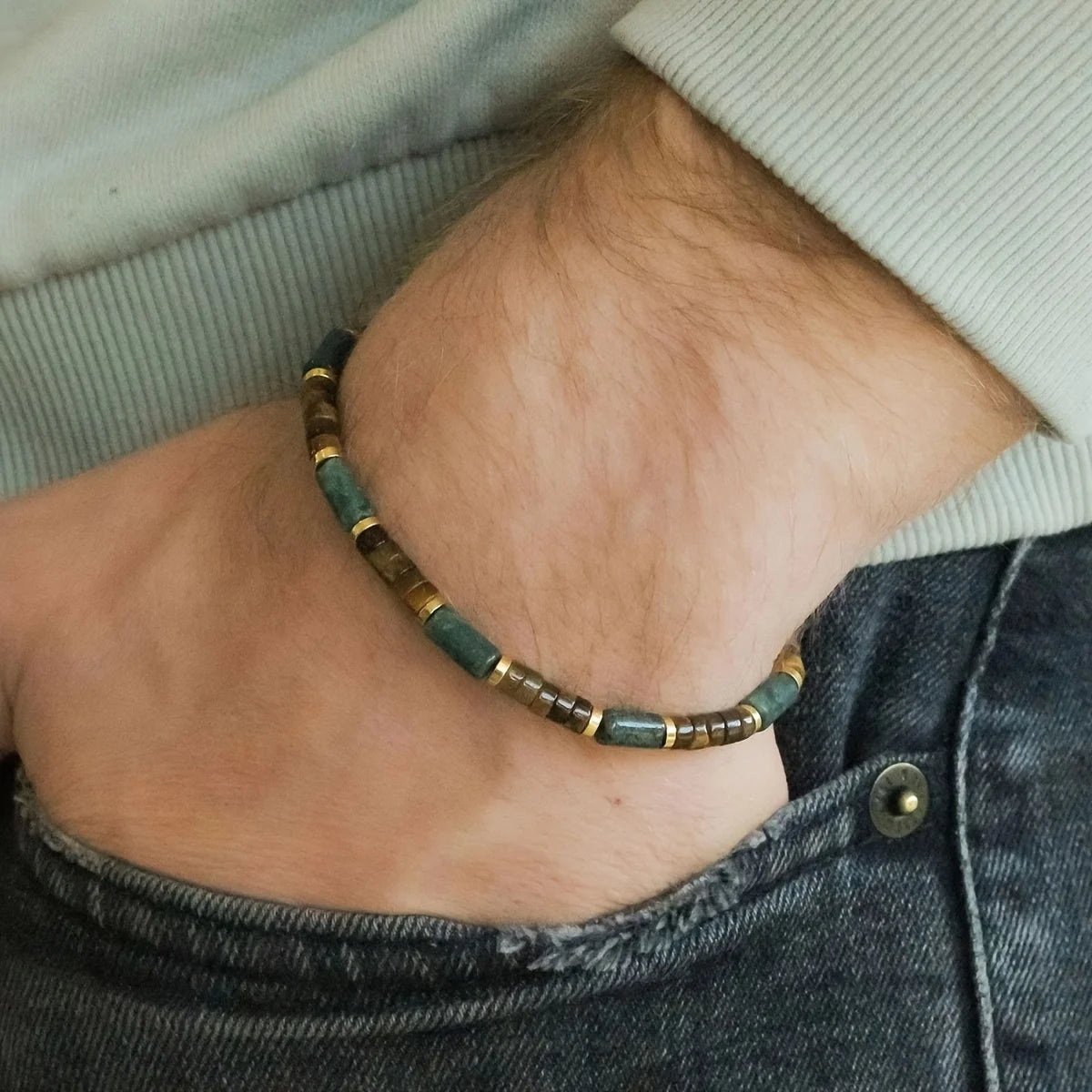 Green Agate & Tiger's Eye Bracelet: Attract Wealth & Prosperity. Skin-Friendly, Unisex Daily Wear.