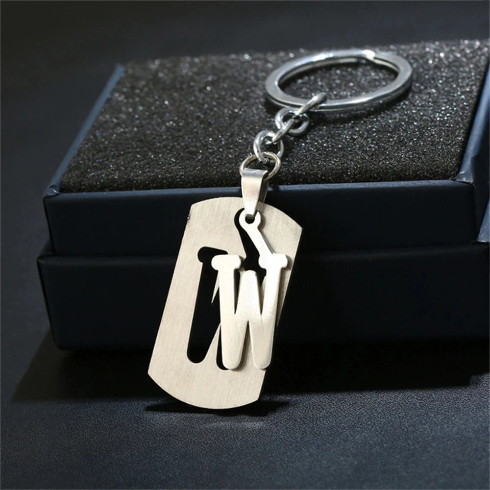 NEW DIY Stainless Steel A-Z Letters key Chain Charm 26 Letters KeyChain Men Women keychain Couple gift Jewelry Car Key Ring 4010-W