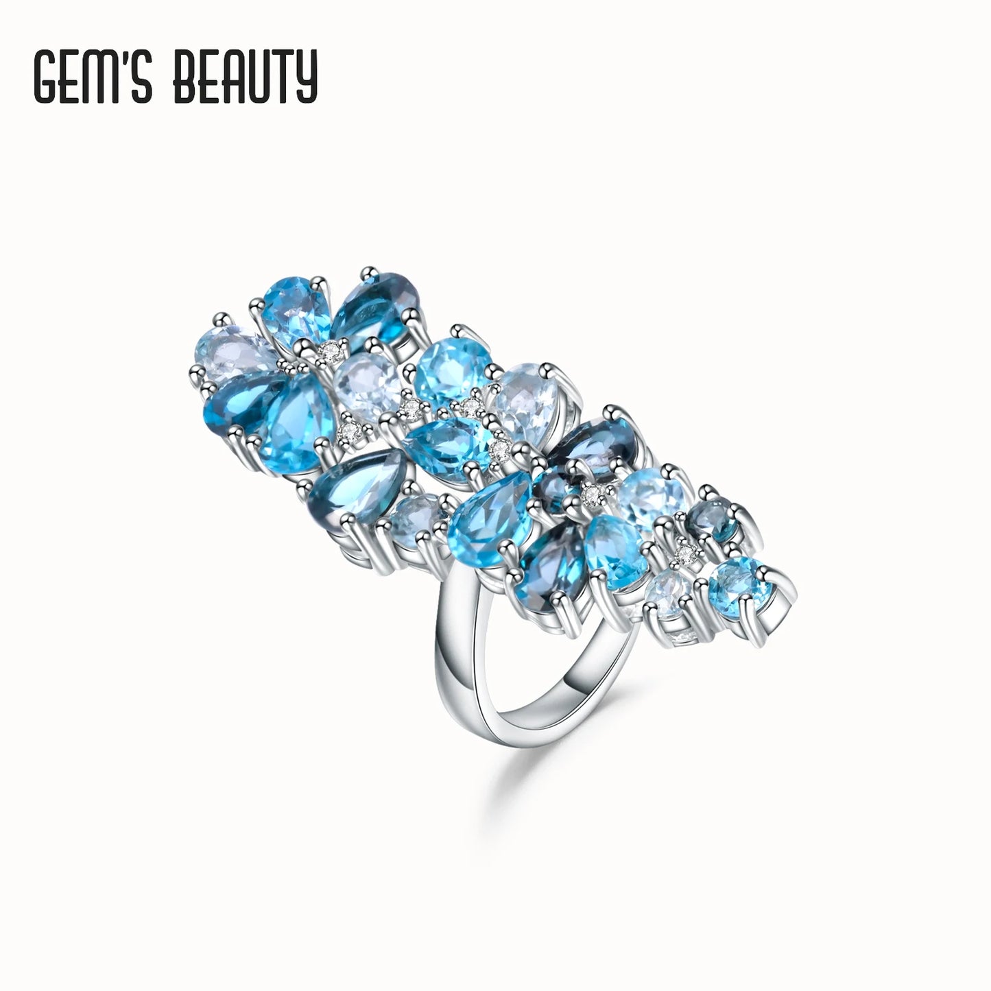 Gem's Beauty Natural London Blue Topaz Rings 925 Sterling Silver Modern Luxury Style Rings For Women Fine Jewelry