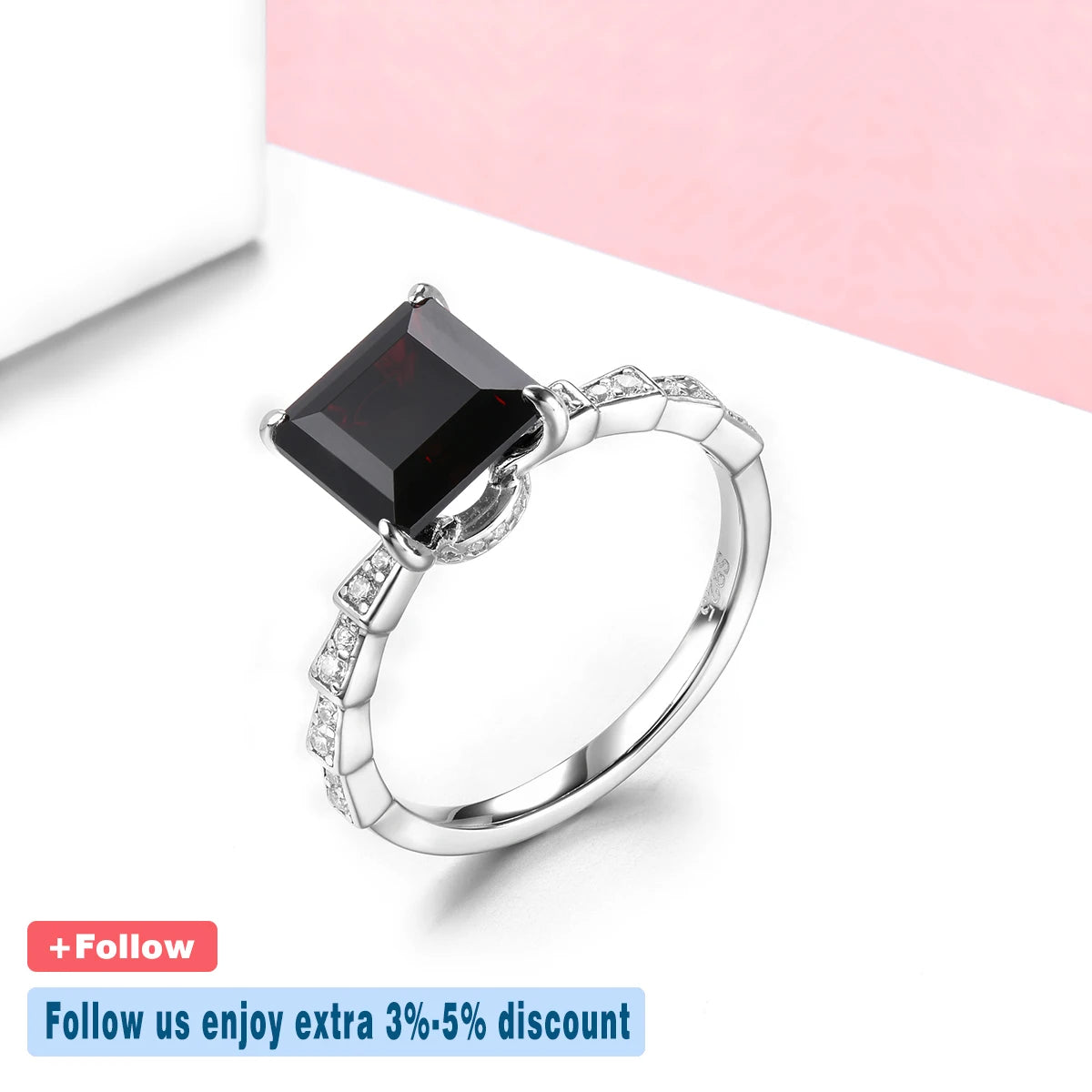 Natural Black Garnet Sterling Silver Rings 1.2 Carats Genuine Gemstone Square Classic Fine Jewelry S925 Anniversary Christmas