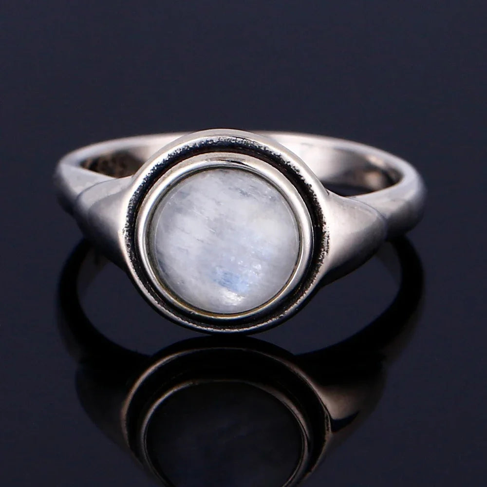 Round Oval Big Natural Moonstones Rings Women's 925 Sterling Silver Rings Gifts Vintage Fine Jewelry R533MS-5