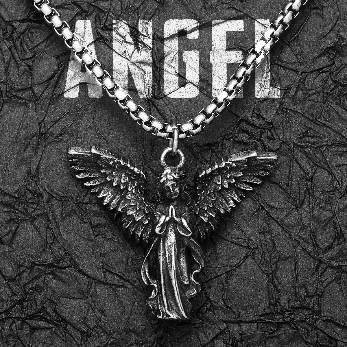 Little Angel Praying Amulets Stainless Steel Men Necklaces Pendant Chain Punk Retro For Women Fashion Jewelry Gifts Wholesale